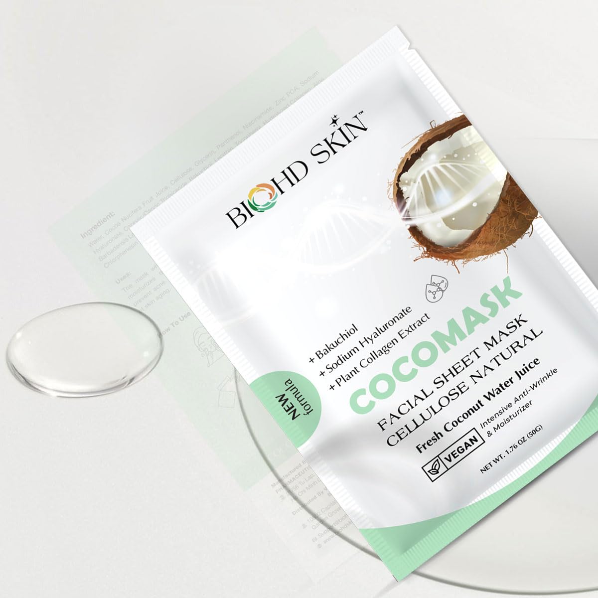 Premium Coconut Bakuchiol Facial Sheet Mask – Plant-Based Retinol Alternative – Hydrating & Anti-Aging True Cellular Mask – 3 Sheets/Box