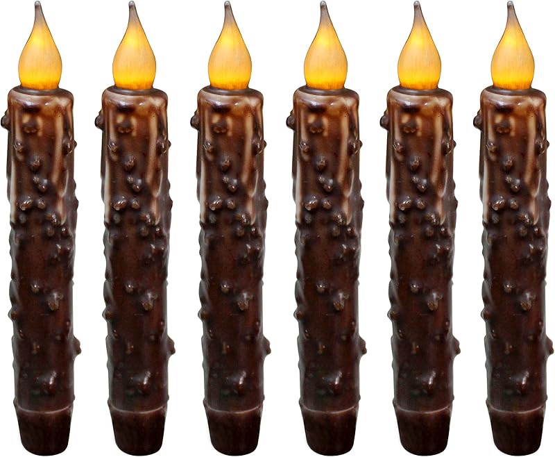 CVHOMEDECO. Real Wax Hand Dipped Battery Operated LED Timer Taper Candles Country Primitive Flameless Lights Décor, 6-3/4 Inch, Matt Black, 3 PCS in a Package