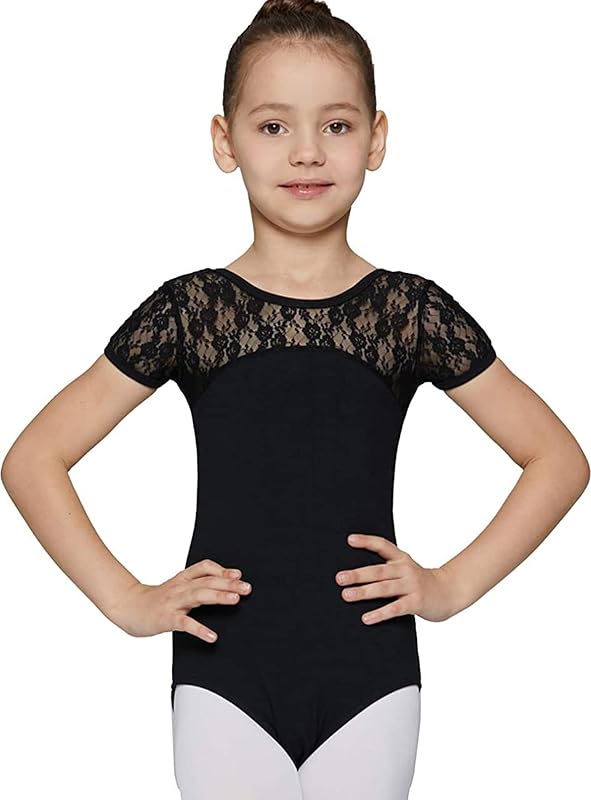 MdnMd Girls Ballet Dance Neck Lace Leotard for Toddler Gymnastic with Bow Back Cap Sleeve