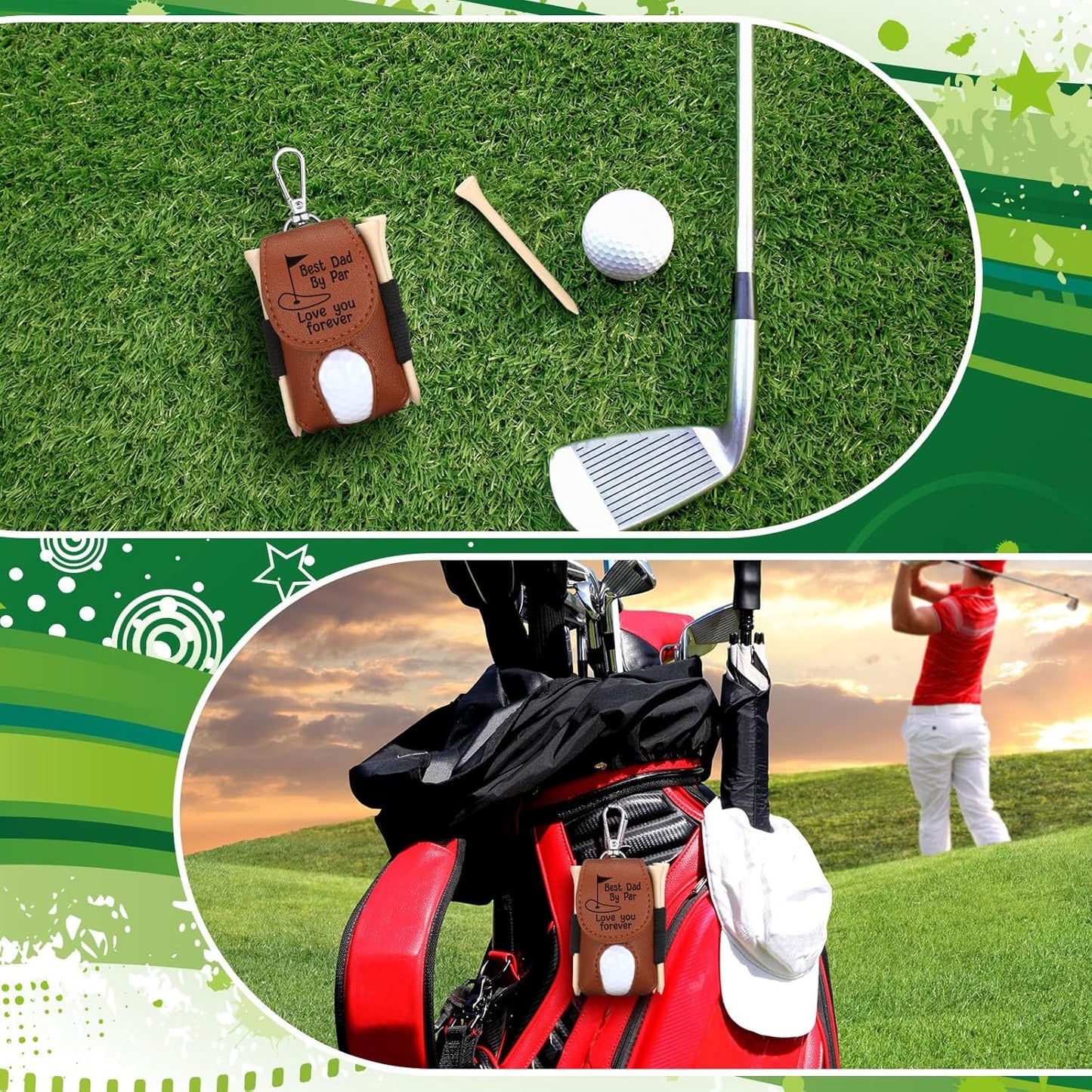8 Pcs Fathers Day Golf Set Dad Golf Gifts, Golf Ball Pouch Bag Best Dad by Par and 5 Pcs Wood Tees 2 Pcs Golf Balls Christmas Birthday Gift for Men, Dad, Grandpa from Daughter Son Kids
