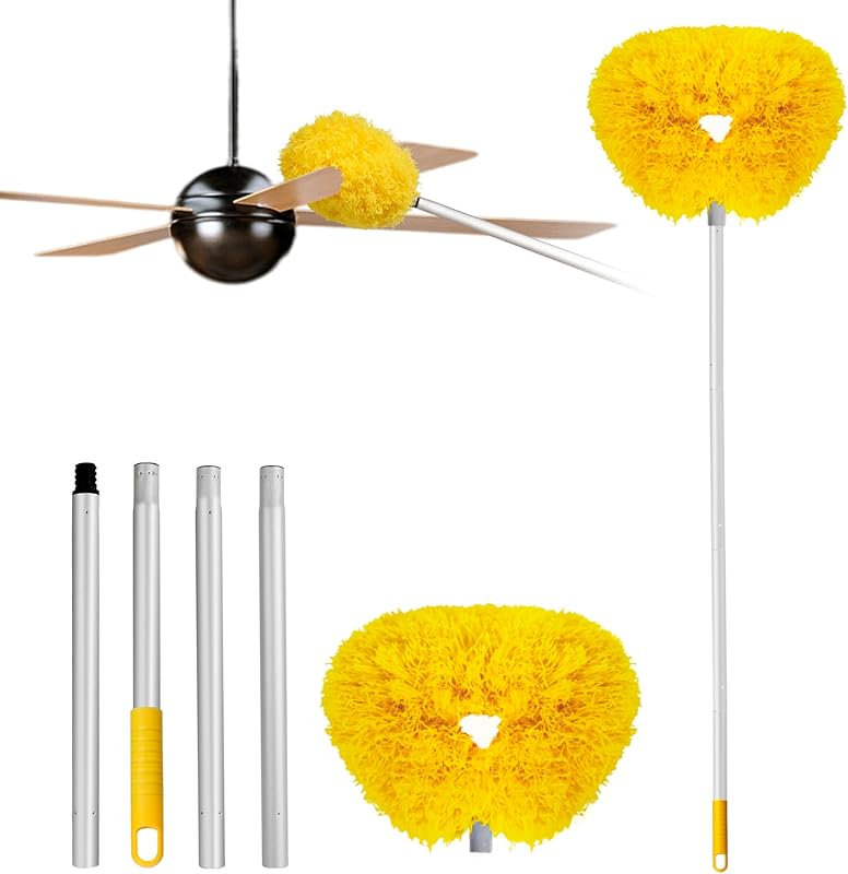 Ceiling Fan Cleaner Duster Reusable Microfiber Ceiling Fan Blade Cleaner Removable Duster with Extension Pole Adjusts 13 to 49.7 Inch for Cleaning Walls Bookshelves Furniture Door Window Top (Blue)