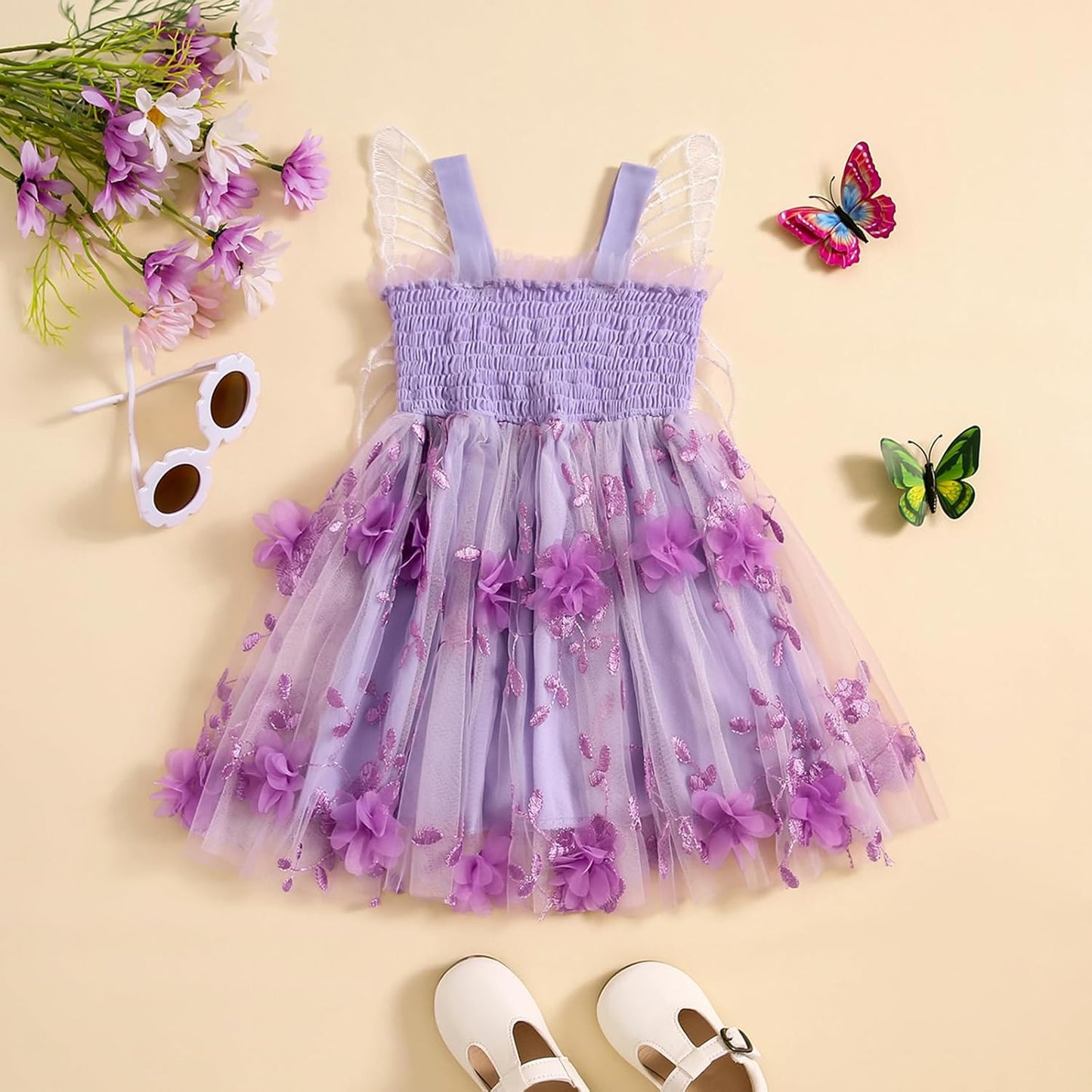 Toddler Infant Baby Girls Summer Dress Newborn Girl Tulle Dress with Butterfly Wing Beach Party Fall Clothes
