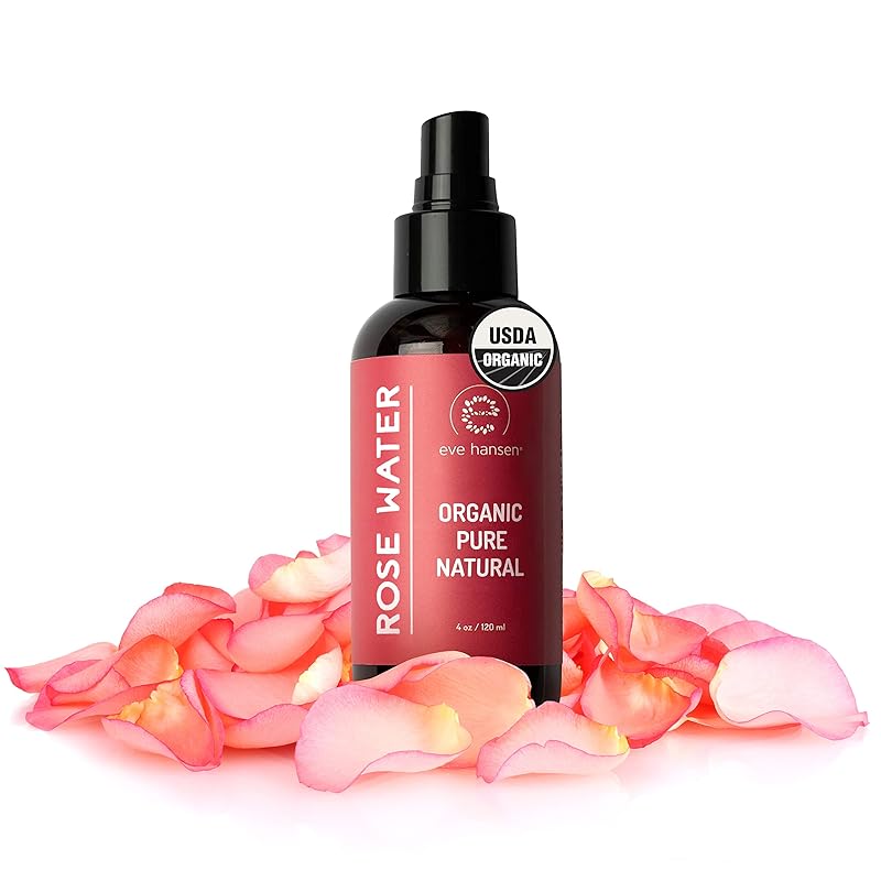 Eve Hansen Organic Rose Water Spray for Face | Huge 8 oz Moroccan Rosewater Face Toner and Makeup Setting Spray | Soothing Neck and Face Mist to Reduce Eye Puffiness, Dark Circles and Redness