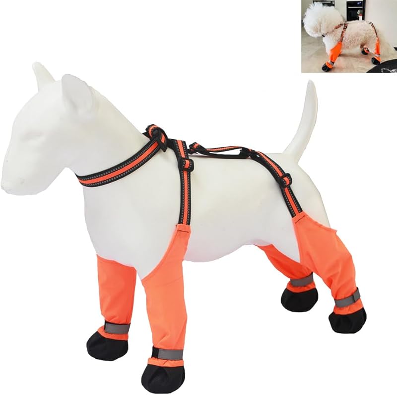 Adjustable Dog Suspender Boots with Attached Waterproof Paw Protectors, Non - Slip Summer Hiking Shoes for Rainy Days and Night Safety with Reflective Design (Green, S) - TrendyLookz