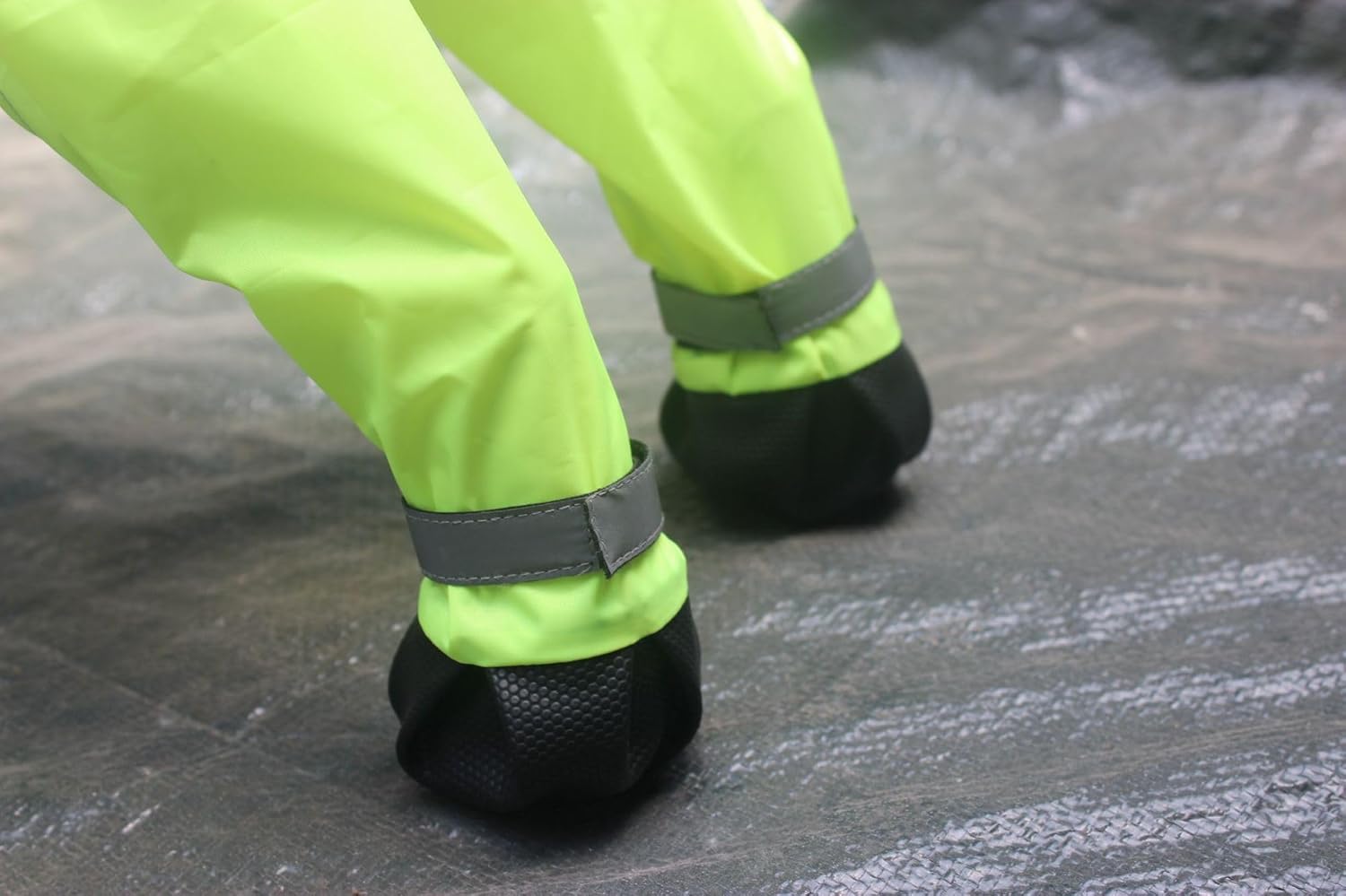 Adjustable Dog Suspender Boots with Attached Waterproof Paw Protectors, Non - Slip Summer Hiking Shoes for Rainy Days and Night Safety with Reflective Design (Green, S) - TrendyLookz