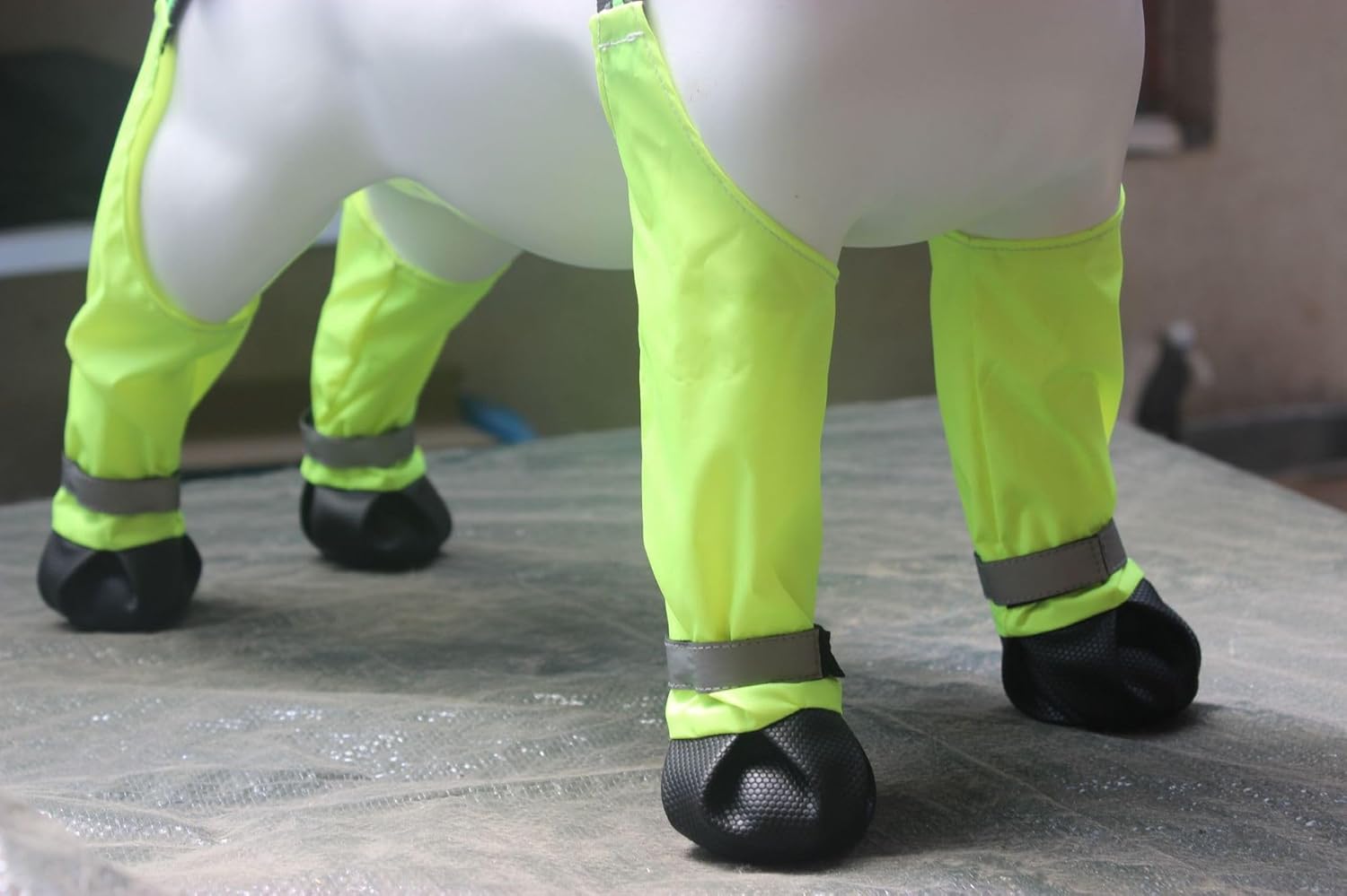 Adjustable Dog Suspender Boots with Attached Waterproof Paw Protectors, Non - Slip Summer Hiking Shoes for Rainy Days and Night Safety with Reflective Design (Green, S) - TrendyLookz