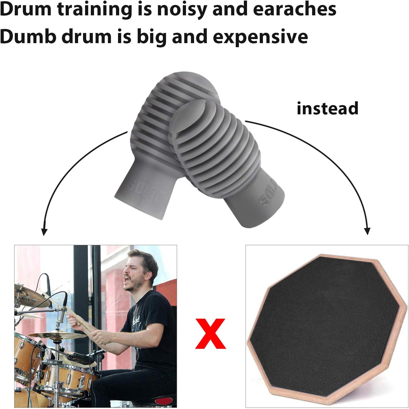 Frienda 8 Pieces Drum Stick Silent Tip Drum Quiet Sticks Mute Dampener Accessory Rubber Practice Percussion Tips Replacement Practice Tips(Black and Grey)