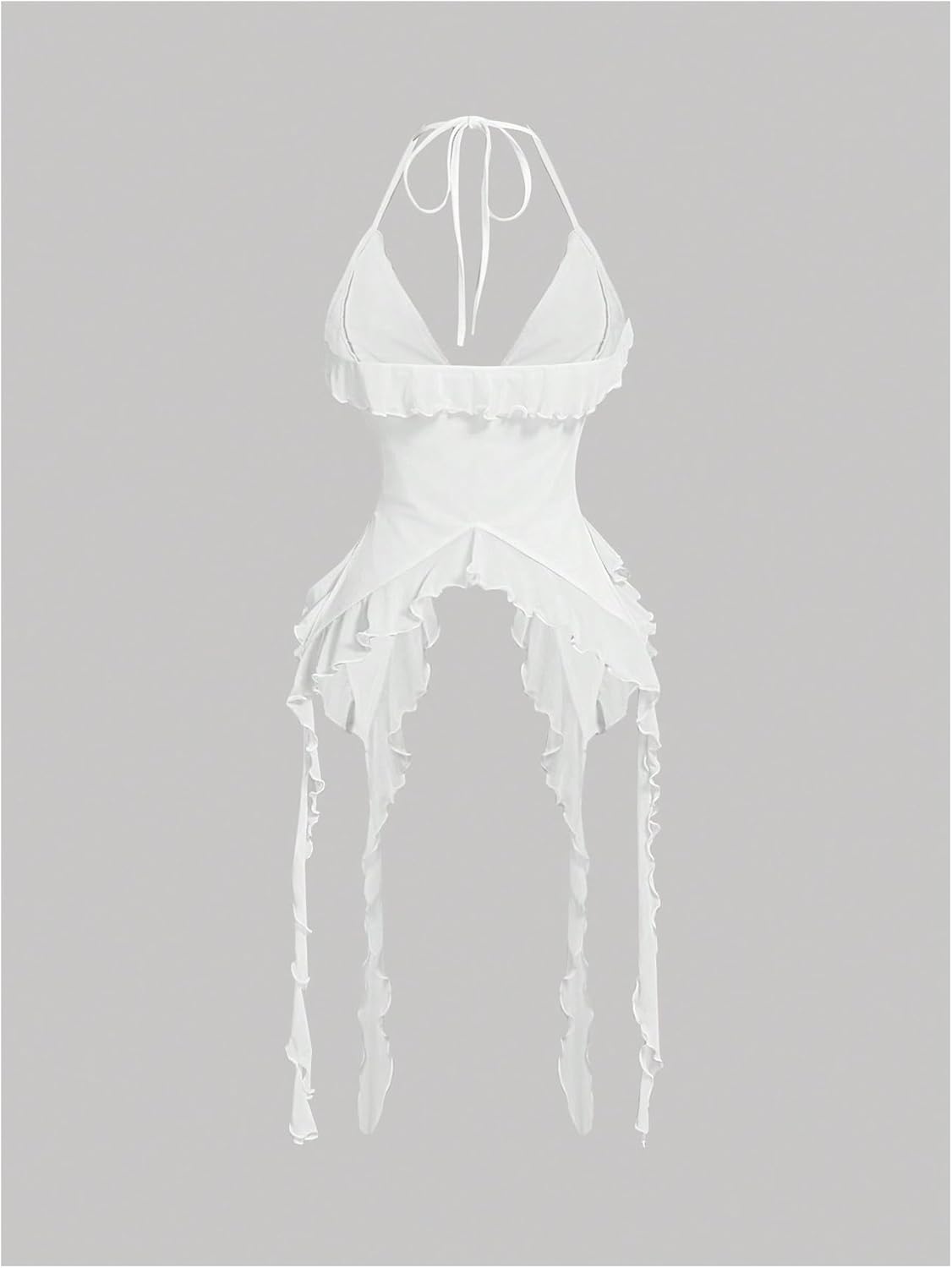 WDIRARA Women's 3D Flower Tie Front Ruffle Trim Halter Top Tie Backless Camisole