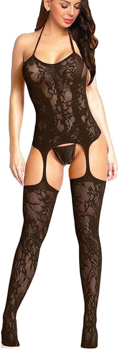 Buitifo Womens Fishnet Bodystocking Plus Size Crotchless Bodysuit Sexy Tights Nightwear Chemise Lingerie
