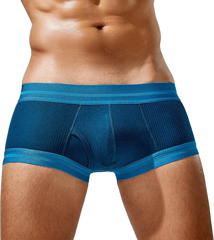 SEAUR Men's Pouch Boxer Briefs Seamless Ribbed Underwear Low Rise Breathable Trunks Stretchy Underpants