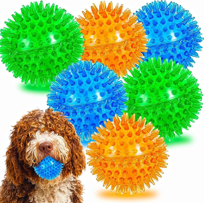 4-Pack Large Squeaky Dog Balls, 4.5" Rubber Spiky Dog Balls for Large Medium Aggressive Chewers Teeth Cleaning, Chew Toy for Training & Boredom Buster