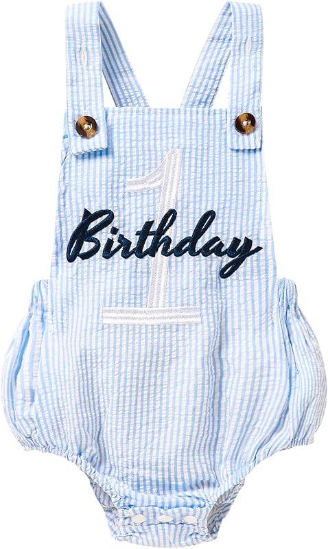 Baby Boys Girls 1st Birthday Romper Baby First Birthday Outfit Boy Solid Color Jumpsuit Cake Smash Outfit