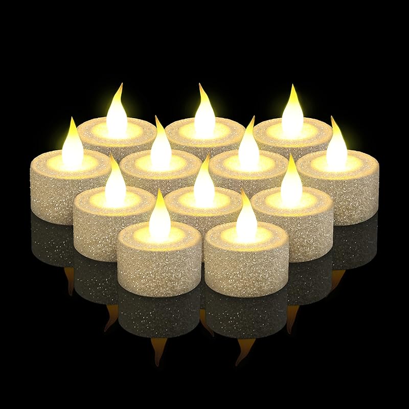 FURORA LIGHTING Pink Glitter LED Tealight Candles Pack of 12, Flameless Flickering Tealight Candles for Home Décor, 1.5’’(W) x 1.65’’(H), Battery Operated