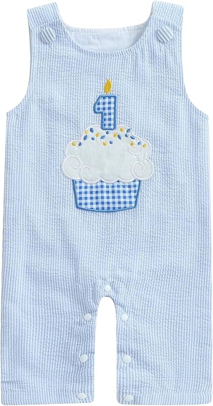 Baby Boy Birthday Outfit Sleeveless 1st Embroidery Birthday Romper Jumpsuit Cute One Piece Cake Smash Outfits