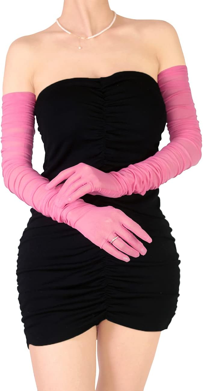 Women's Sexy Sheer Gloves Mesh Tulle Super Long Gloves Opera Christmas Costume Party Dance Glove