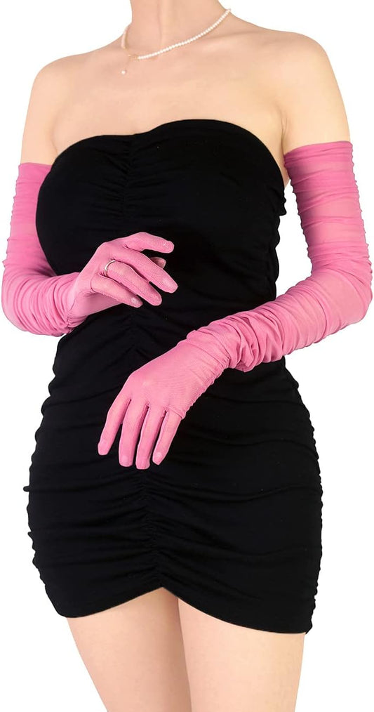 Women's Sexy Sheer Gloves Mesh Tulle Super Long Gloves Opera Christmas Costume Party Dance Glove
