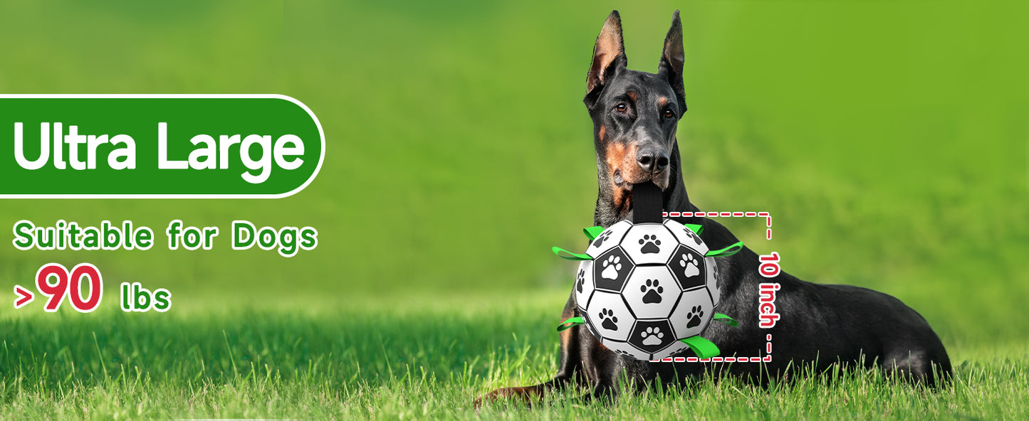 QDAN Dog Toys Balls, Dog Soccer Ball with Straps, Dog Birthday Gifts, Herding Ball, Durable Dogs Balls for Small Medium Pet, Puppy Outdoor Water Toy, World Cup Soccer (6 Inch)