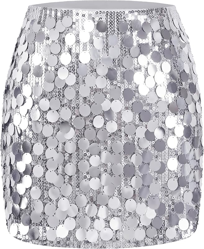 Maner Women's Sequin Skirt Sparkle Stretchy Bodycon Mini Skirts Night Out Party