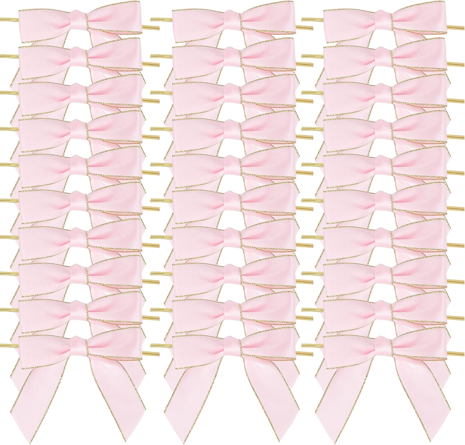 AIMUDI Pink Bows 3.5" Premade Satin Ribbon Bows with Gold Edge Pre - Tied Twist Tie Bows for Gift Wrapping Crafts Treat Bags Baby Shower Wedding Party Decorations, 50 Counts - TrendyLookz