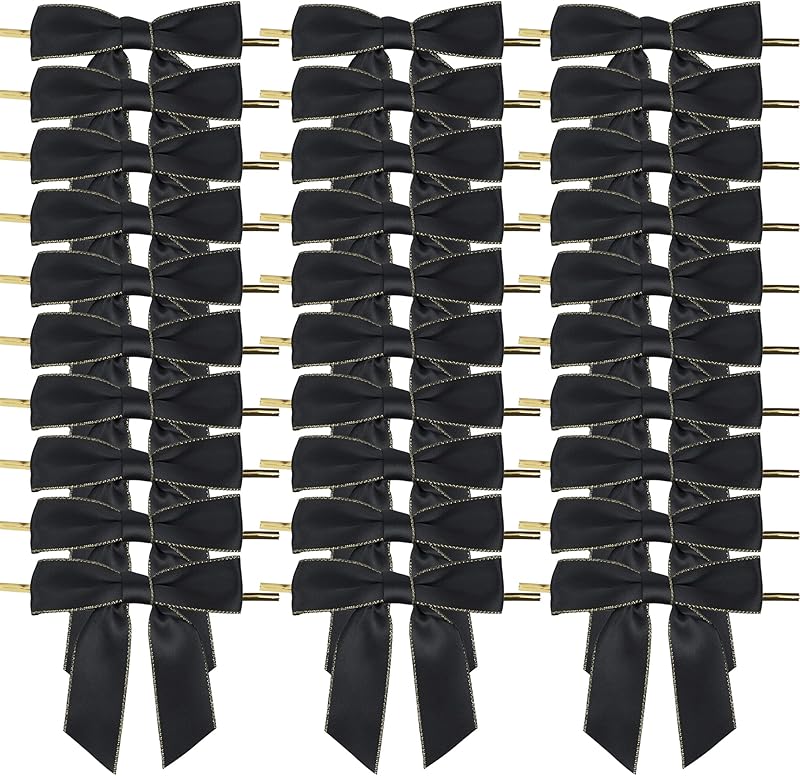 AIMUDI Pink Bows 3.5" Premade Satin Ribbon Bows with Gold Edge Pre - Tied Twist Tie Bows for Gift Wrapping Crafts Treat Bags Baby Shower Wedding Party Decorations, 50 Counts - TrendyLookz