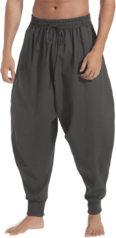 AITFINEISM Men's Drawstring Aladdin Hippie Harem Pants Loose Drop Crotch Trousers - TrendyLookz