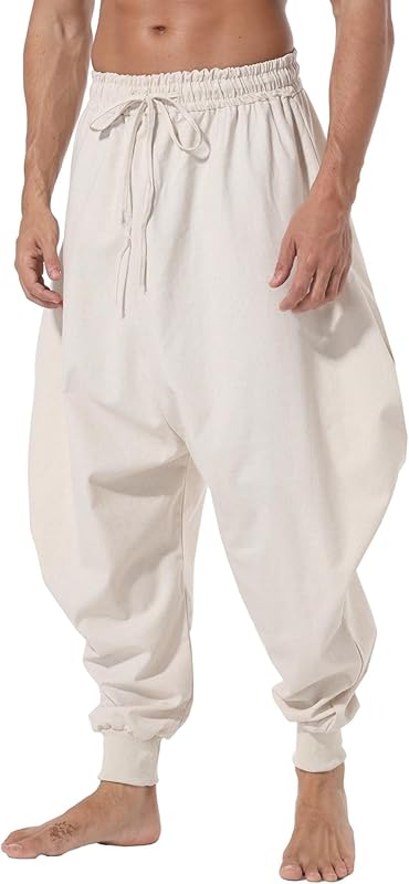 AITFINEISM Men's Drawstring Aladdin Hippie Harem Pants Loose Drop Crotch Trousers - TrendyLookz