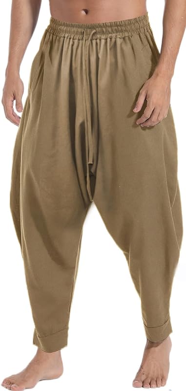 AITFINEISM Men's Drawstring Aladdin Hippie Harem Pants Loose Drop Crotch Trousers - TrendyLookz