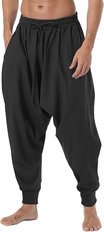 AITFINEISM Men's Drawstring Aladdin Hippie Harem Pants Loose Drop Crotch Trousers - TrendyLookz