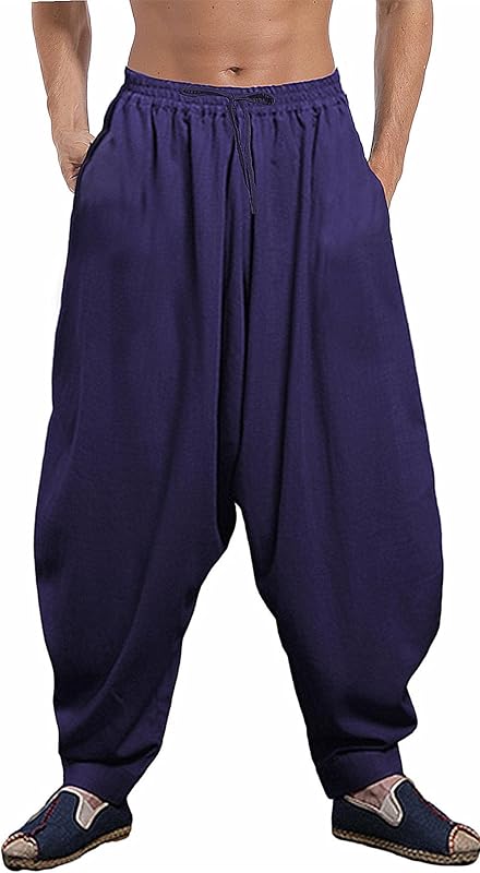 AITFINEISM Men's Drawstring Aladdin Hippie Harem Pants Loose Drop Crotch Trousers - TrendyLookz
