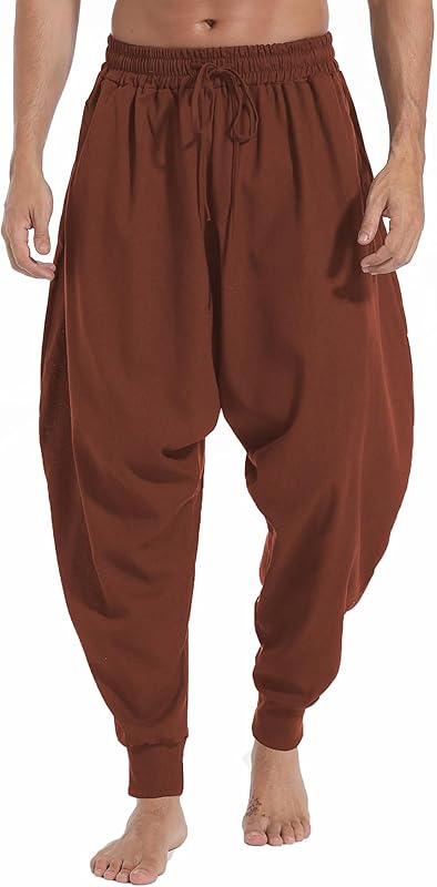 AITFINEISM Men's Drawstring Aladdin Hippie Harem Pants Loose Drop Crotch Trousers - TrendyLookz