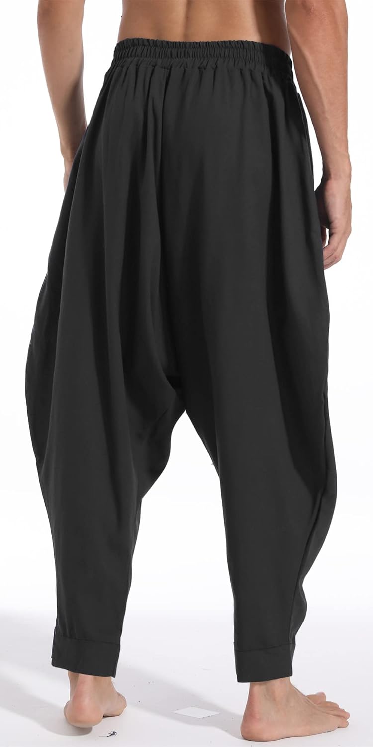 AITFINEISM Men's Drawstring Aladdin Hippie Harem Pants Loose Drop Crotch Trousers - TrendyLookz