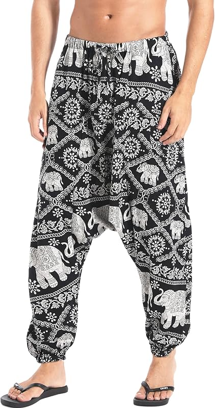 AITFINEISM Men's Drawstring Aladdin Hippie Harem Pants Loose Drop Crotch Trousers - TrendyLookz