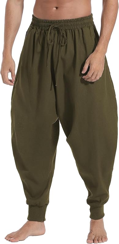 AITFINEISM Men's Drawstring Aladdin Hippie Harem Pants Loose Drop Crotch Trousers - TrendyLookz