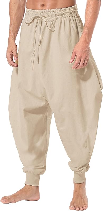 AITFINEISM Men's Drawstring Aladdin Hippie Harem Pants Loose Drop Crotch Trousers - TrendyLookz
