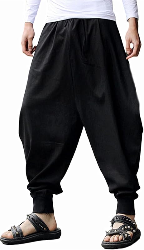 AITFINEISM Men's Drawstring Aladdin Hippie Harem Pants Loose Drop Crotch Trousers - TrendyLookz