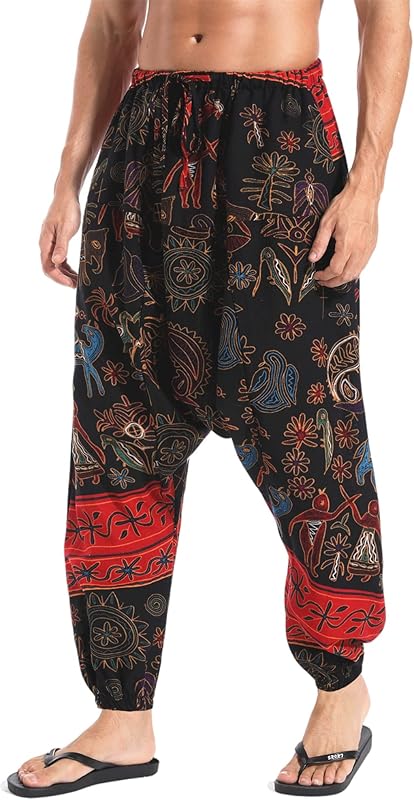AITFINEISM Men's Drawstring Aladdin Hippie Harem Pants Loose Drop Crotch Trousers - TrendyLookz