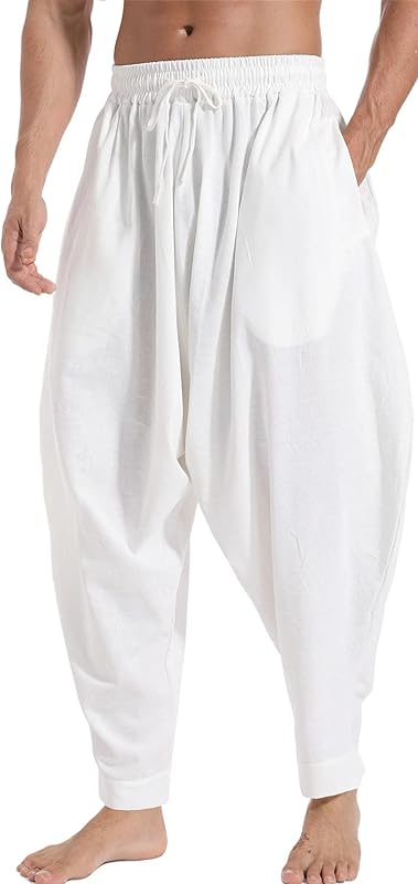 AITFINEISM Men's Drawstring Aladdin Hippie Harem Pants Loose Drop Crotch Trousers - TrendyLookz