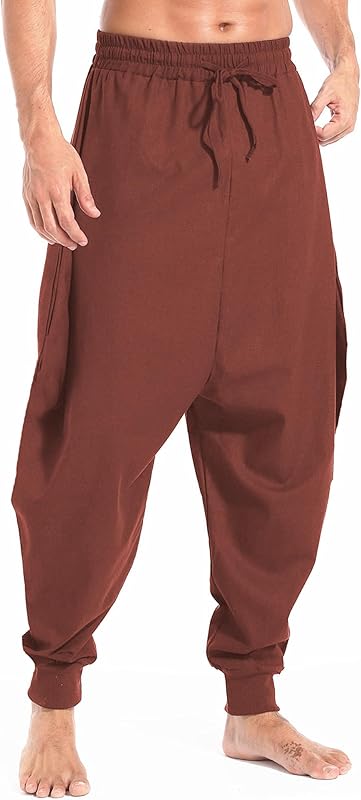 AITFINEISM Men's Drawstring Aladdin Hippie Harem Pants Loose Drop Crotch Trousers - TrendyLookz