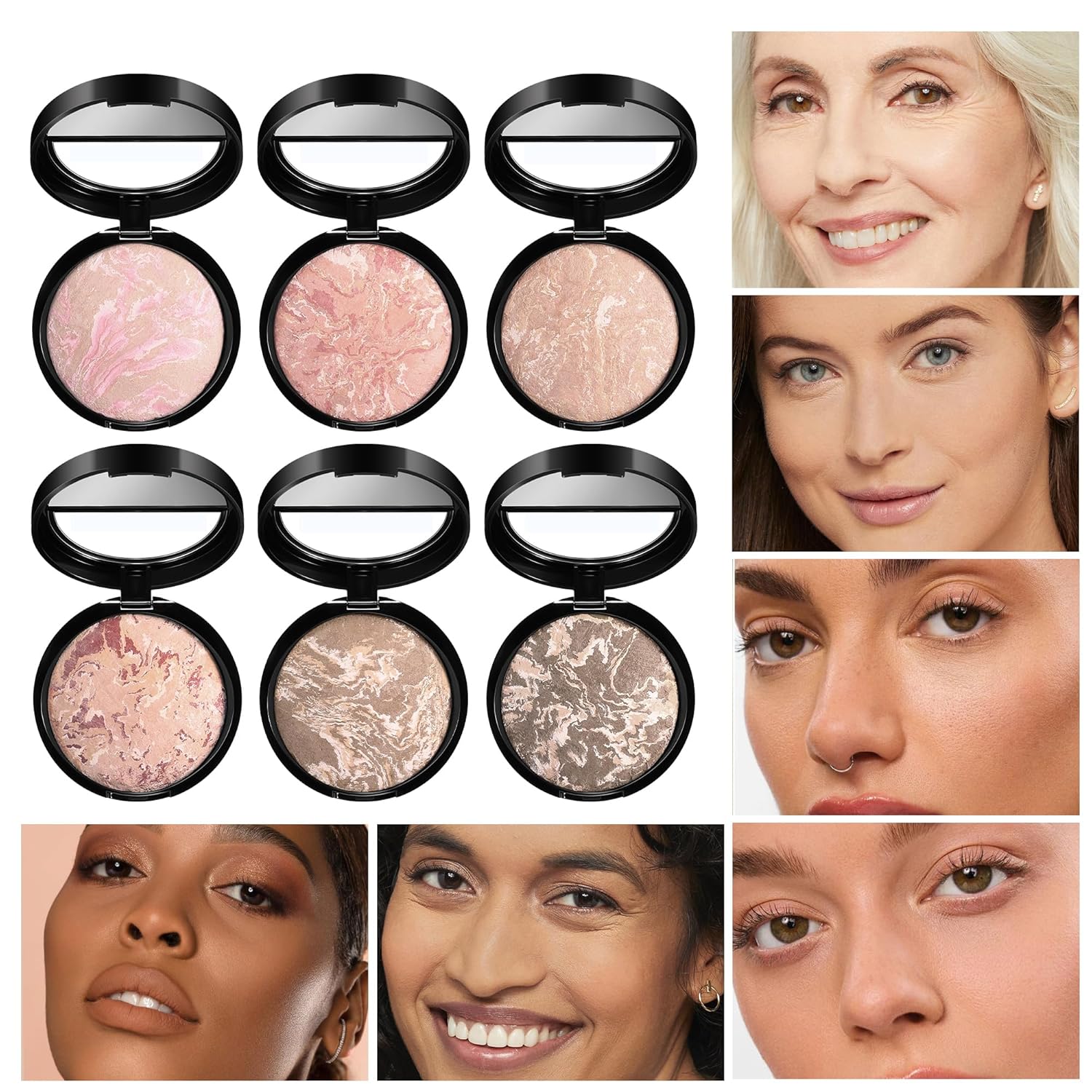 AKARY Baked Powder Foundation, Oil Control Correcting Foundation, Buildable Light to Medium Coverage - Demi - Matte Natural Flawless Finish Smooth Lightweight Setting Powder Palette, 01 Porcelain - TrendyLookz