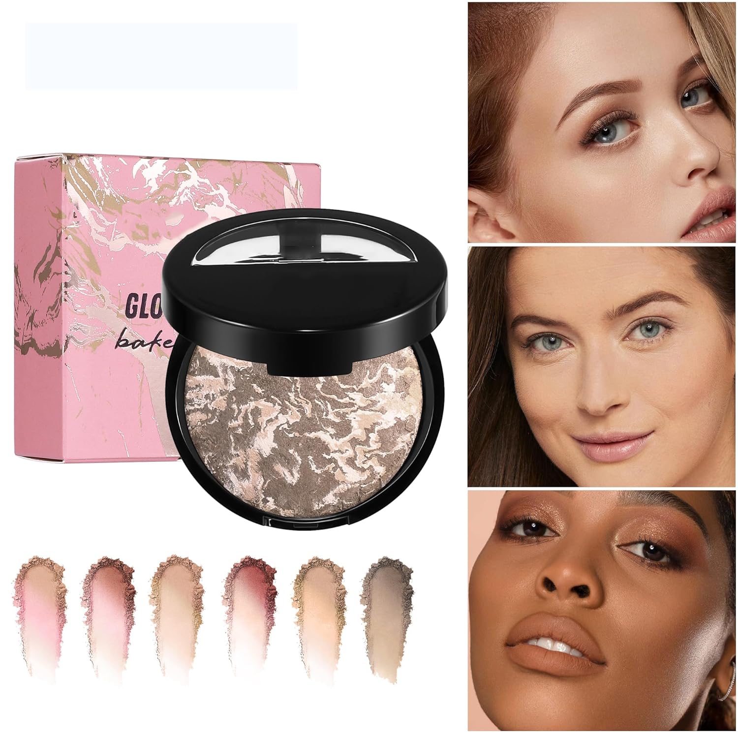 AKARY Baked Powder Foundation, Oil Control Correcting Foundation, Buildable Light to Medium Coverage - Demi - Matte Natural Flawless Finish Smooth Lightweight Setting Powder Palette, 01 Porcelain - TrendyLookz