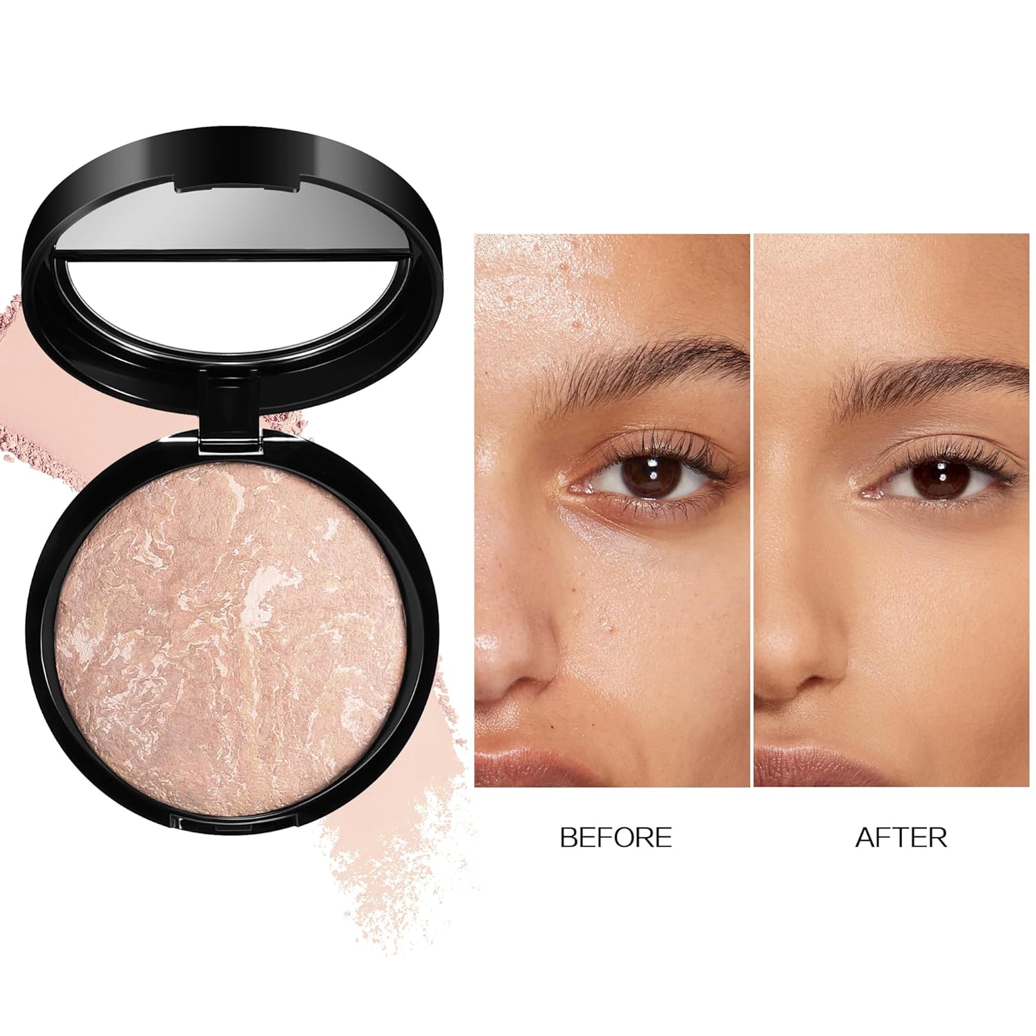AKARY Baked Powder Foundation, Oil Control Correcting Foundation, Buildable Light to Medium Coverage - Demi - Matte Natural Flawless Finish Smooth Lightweight Setting Powder Palette, 01 Porcelain - TrendyLookz
