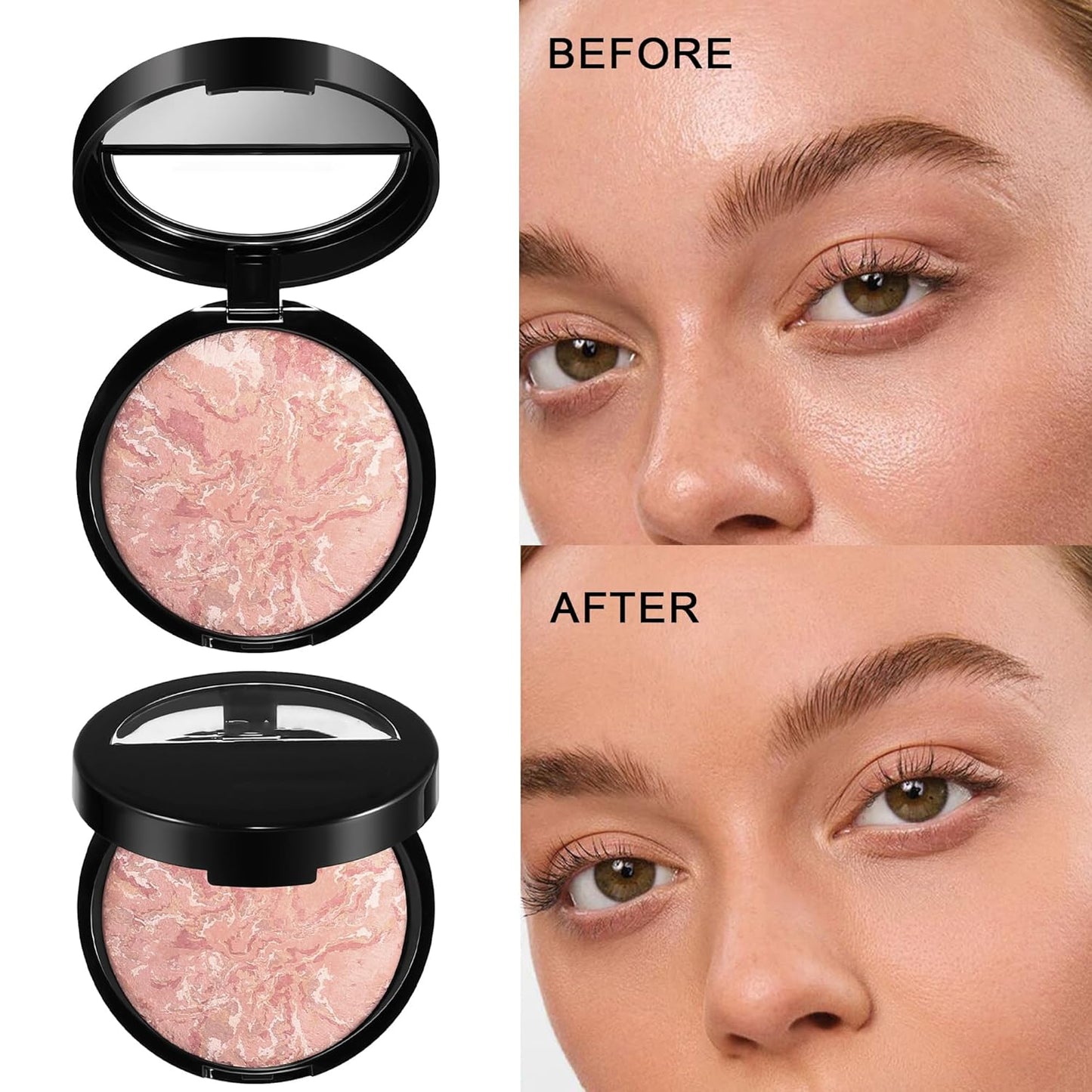 AKARY Baked Powder Foundation, Oil Control Correcting Foundation, Buildable Light to Medium Coverage - Demi - Matte Natural Flawless Finish Smooth Lightweight Setting Powder Palette, 01 Porcelain - TrendyLookz