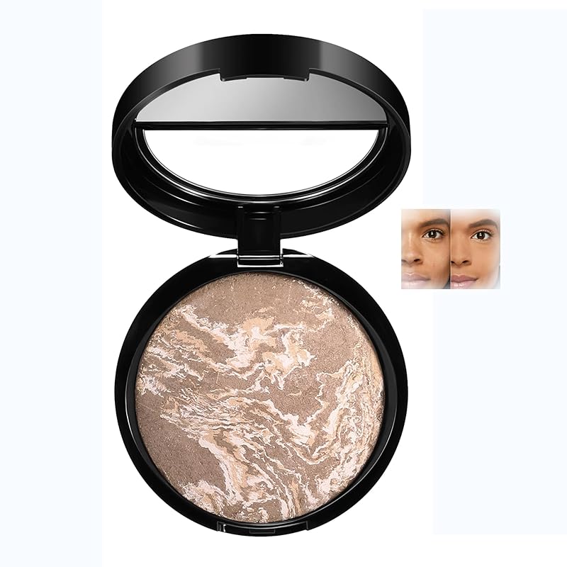AKARY Baked Powder Foundation, Oil Control Correcting Foundation, Buildable Light to Medium Coverage - Demi - Matte Natural Flawless Finish Smooth Lightweight Setting Powder Palette, 01 Porcelain - TrendyLookz