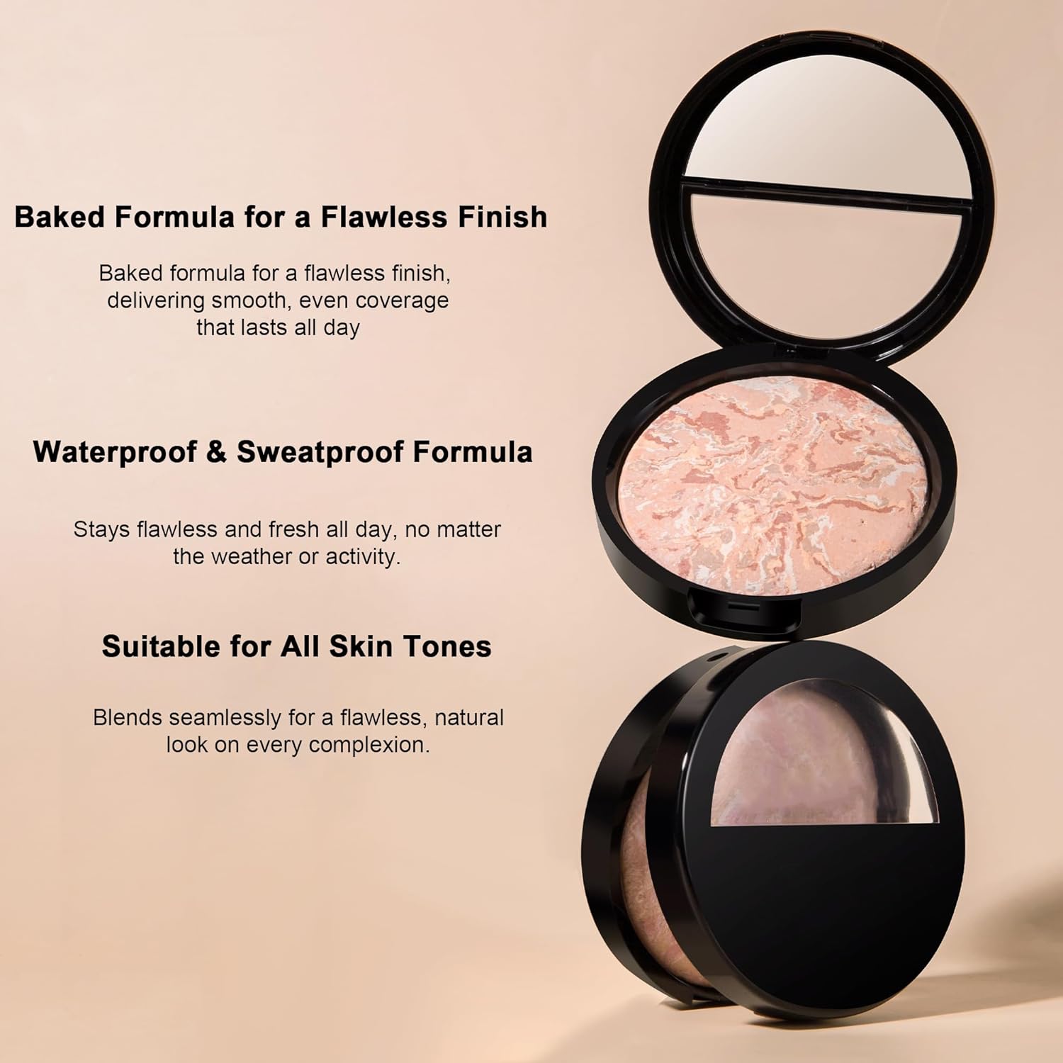 AKARY Baked Powder Foundation, Oil Control Correcting Foundation, Buildable Light to Medium Coverage - Demi - Matte Natural Flawless Finish Smooth Lightweight Setting Powder Palette, 01 Porcelain - TrendyLookz