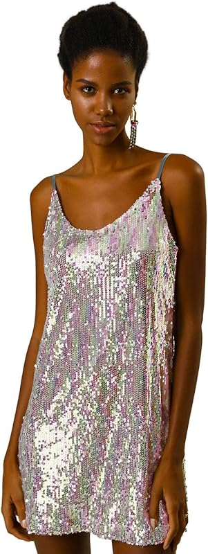 Allegra K Women's Party Glitter Dress Adjustable Strap Mini Sparkly Sequin Dresses - TrendyLookz