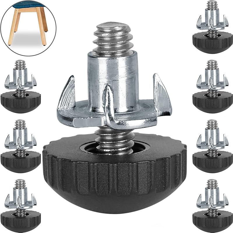 Anwenk Furniture Levelers Adjustable Furniture Feet Leveling Table Chair Levelers T - Nut Leg Levelers with High - Density Felt, 1/4 - 20x1" Threaded Shank T - Nuts,12 Pack - TrendyLookz
