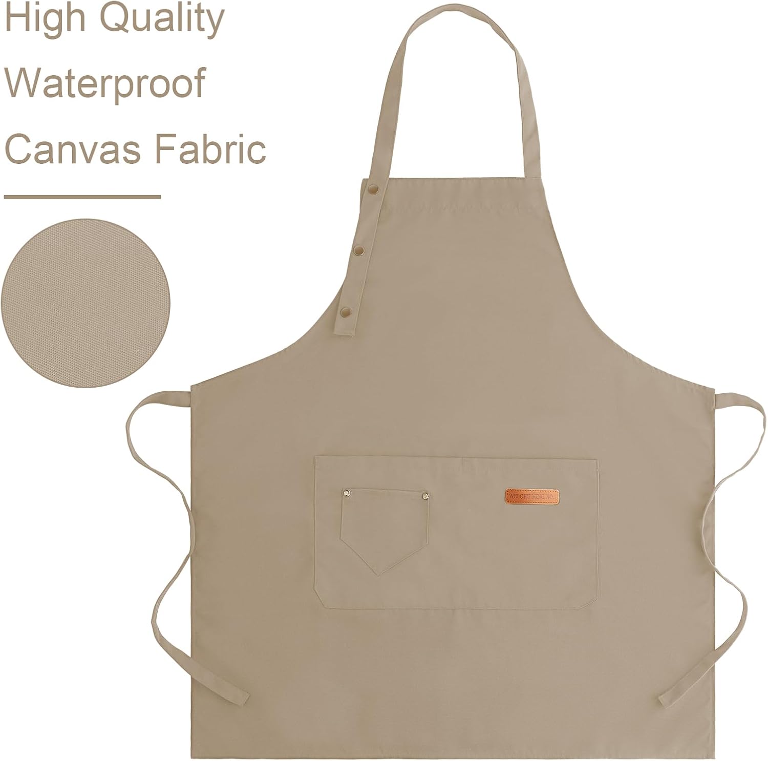 Apron for Men Women with Adjustable Straps and Large Pockets, Canvas Cotton Cooking Kitchen Chef Bib Aprons Waterproof Beige - TrendyLookz