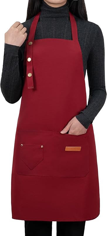 Apron for Men Women with Adjustable Straps and Large Pockets, Canvas Cotton Cooking Kitchen Chef Bib Aprons Waterproof Beige - TrendyLookz