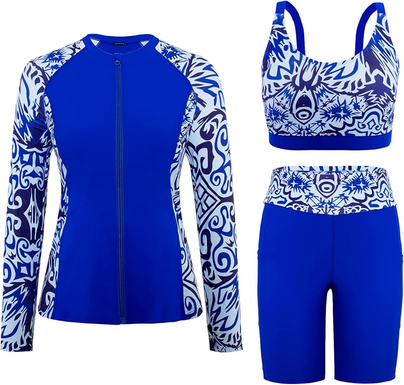 Arolina Womens Rash Guard Long Sleeve Swim Shirts Swimsuit 2025 Bathing Suit with Womens Swim Shorts & Two Pockets - TrendyLookz