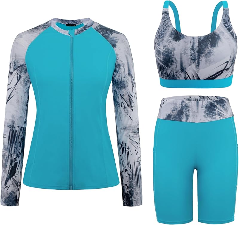 Arolina Womens Rash Guard Long Sleeve Swim Shirts Swimsuit 2025 Bathing Suit with Womens Swim Shorts & Two Pockets - TrendyLookz